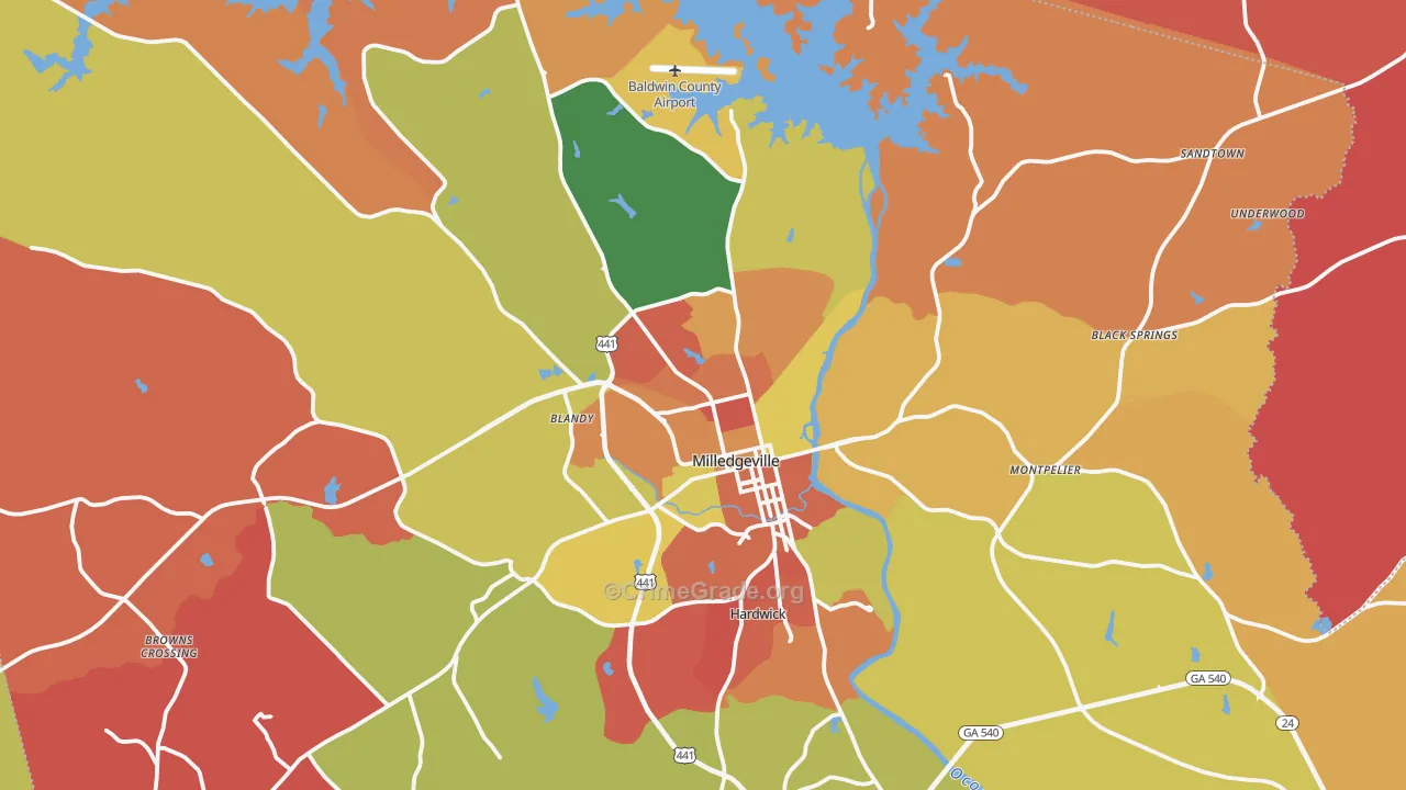 Milledgeville, GA Map of Arson Rates