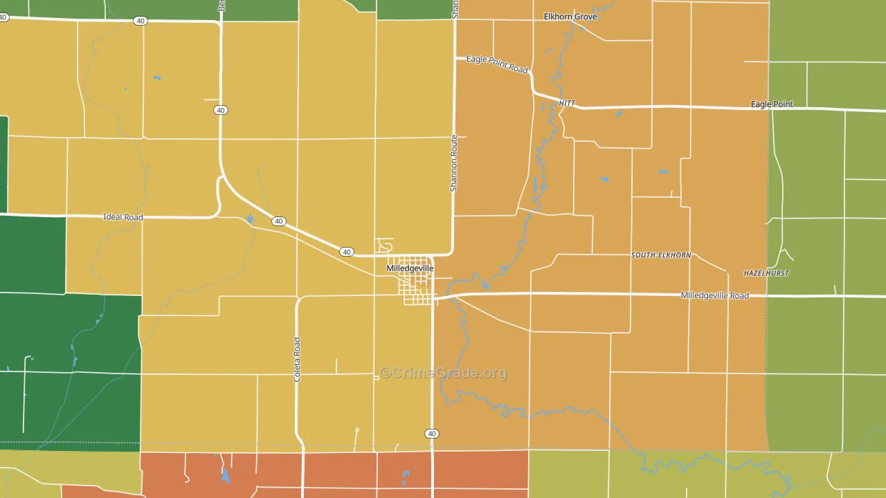 Milledgeville, IL Map of Arson Rates