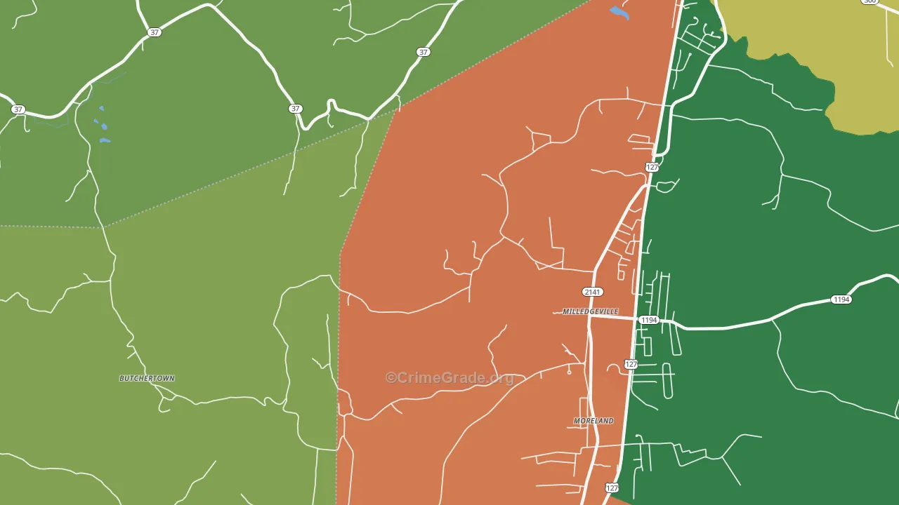 Milledgeville, KY Map of Arson Rates