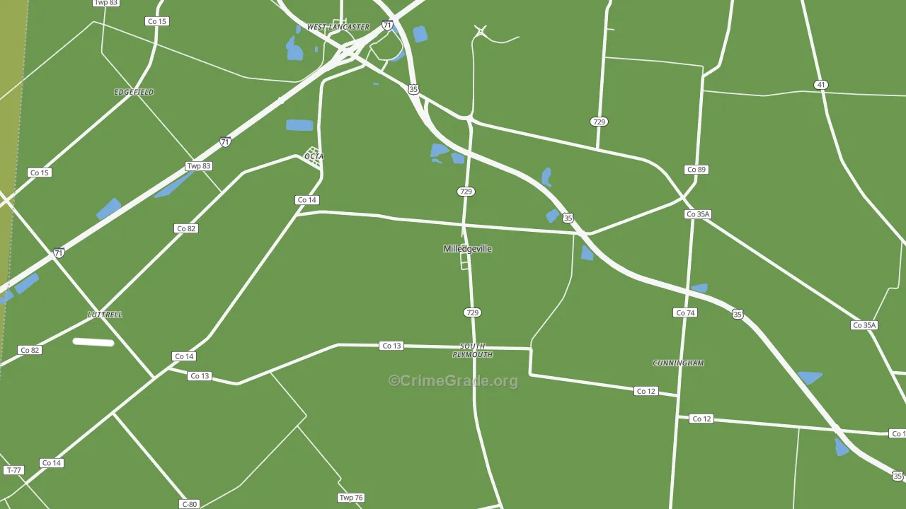 Milledgeville, OH Map of Arson Rates