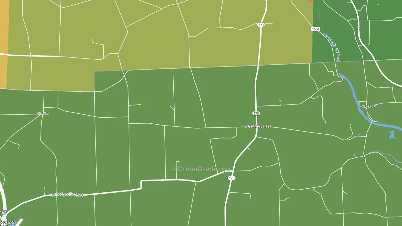 Milledgeville, PA Map of Arson Rates