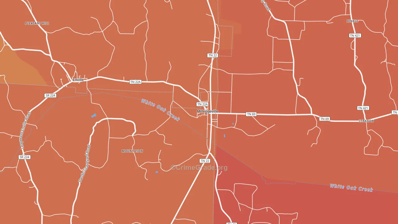 Milledgeville, TN Map of Arson Rates