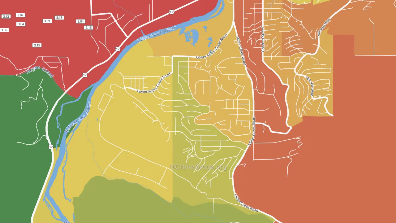 Miller Creek, Missoula, MT Map of Arson Rates