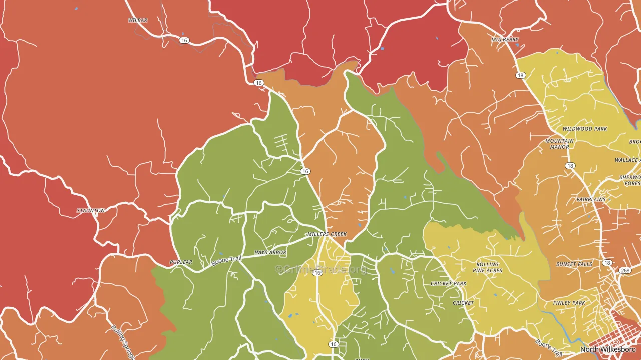 Millers Creek, NC Map of Arson Rates