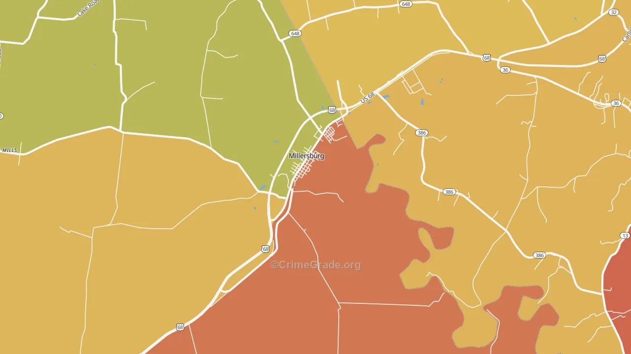 Millersburg, KY Map of Arson Rates