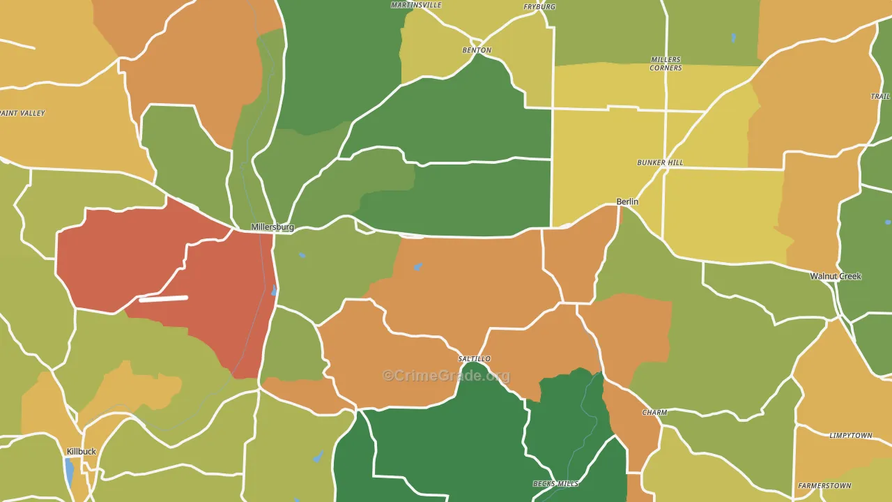 Millersburg, OH Map of Arson Rates