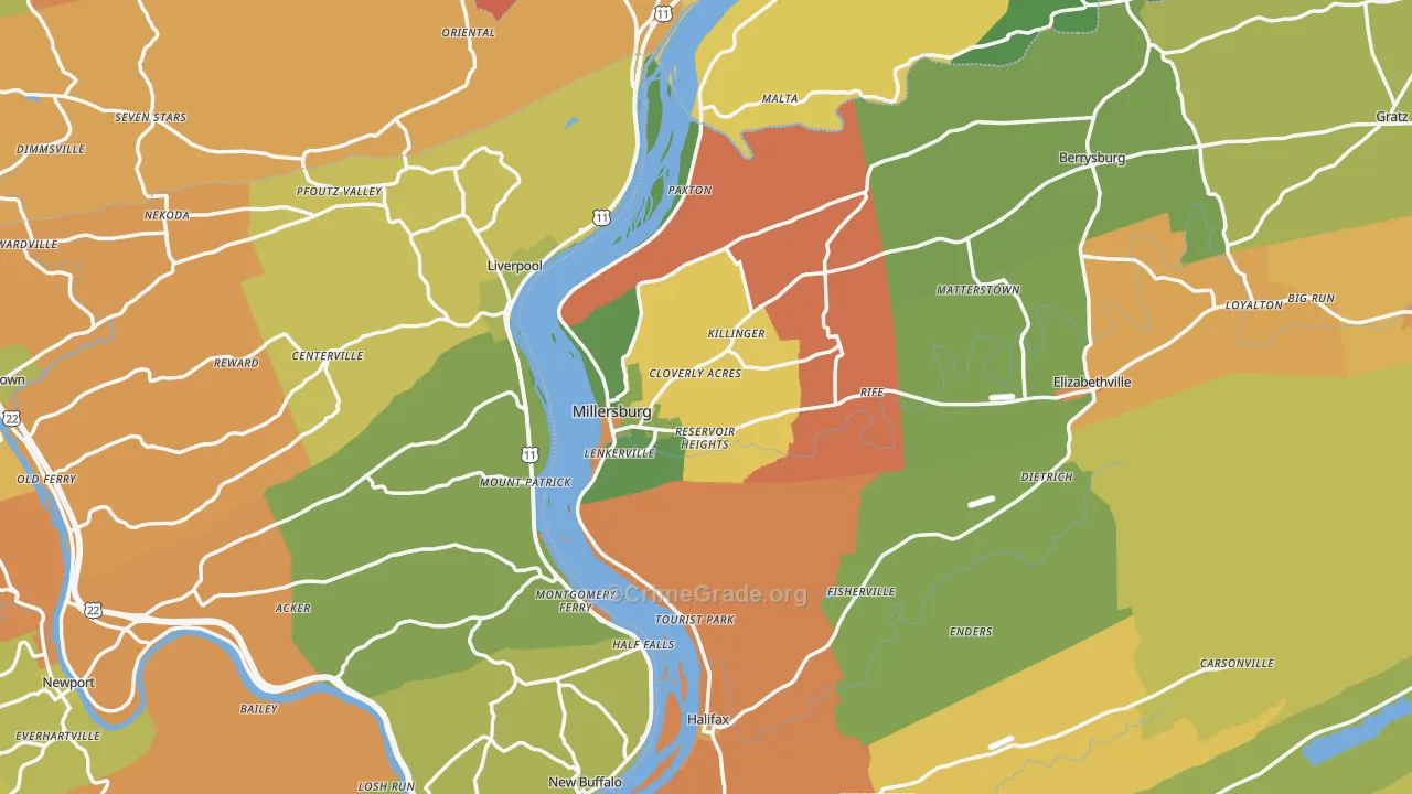 Millersburg, PA Map of Arson Rates