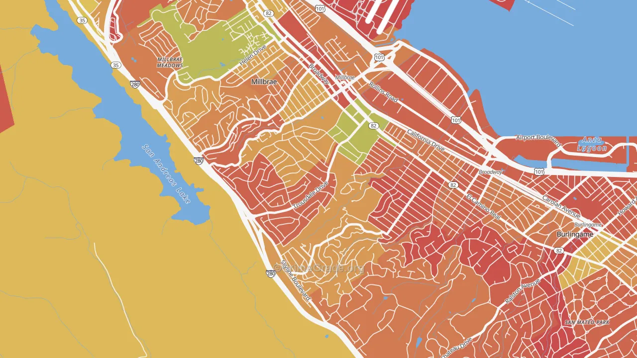 Mills Estates, Burlingame, CA Map of Arson Rates