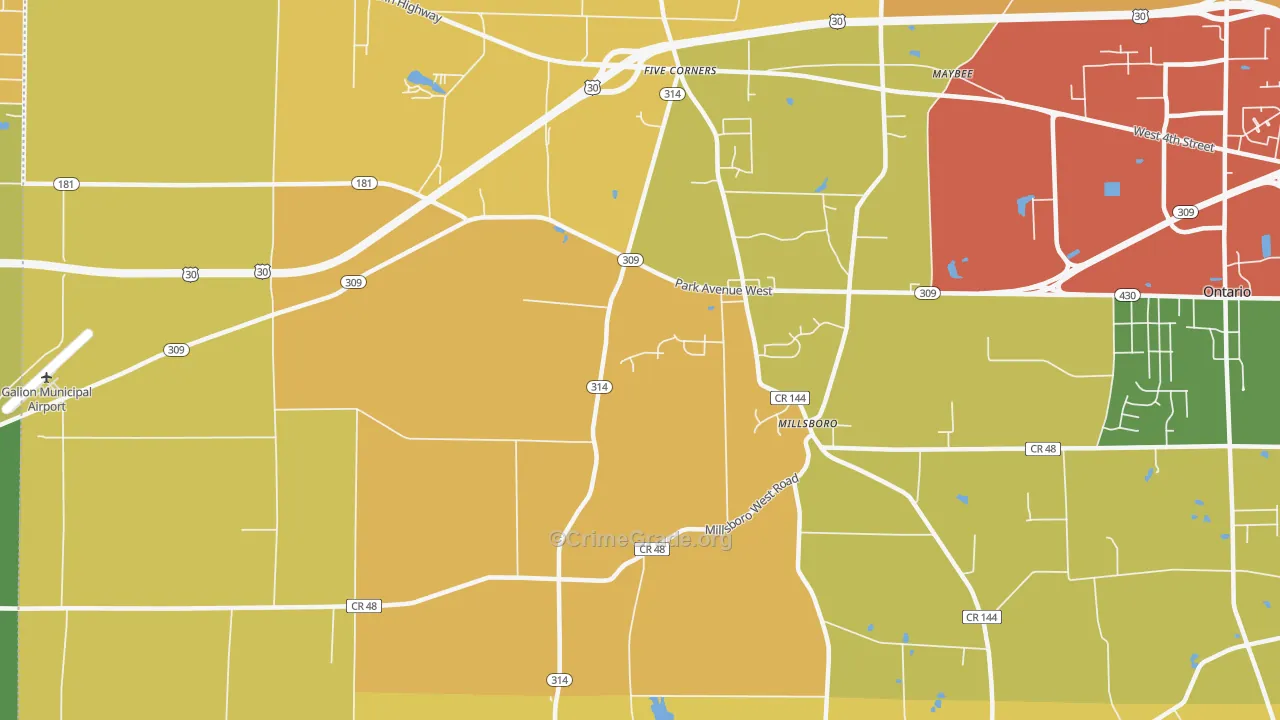 Millsboro, OH Map of Arson Rates