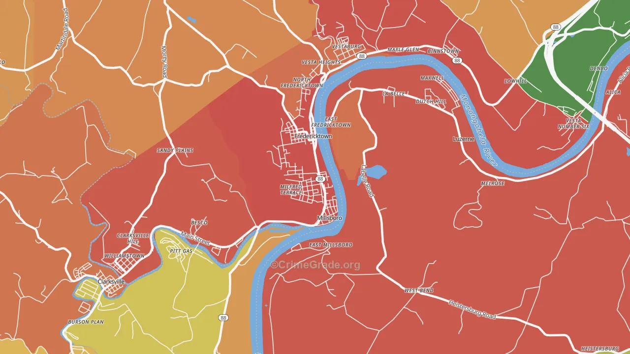 Millsboro, PA Map of Arson Rates