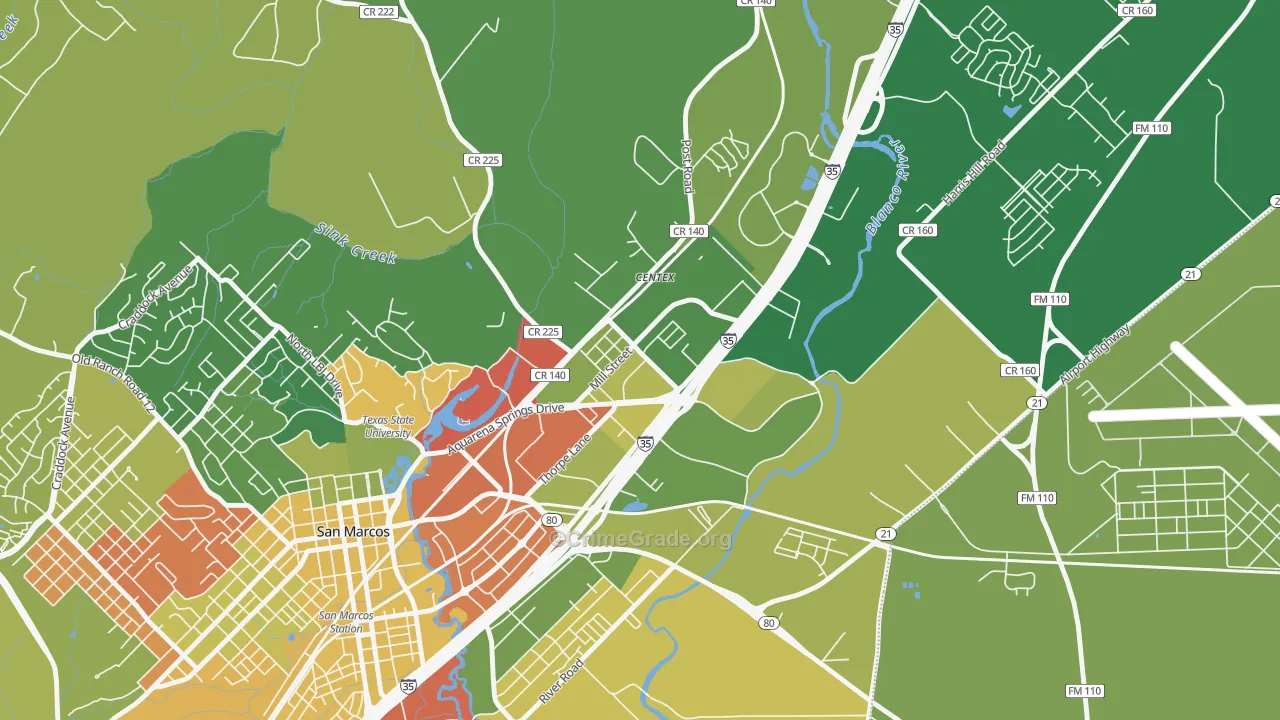 Millview East, San Marcos, TX Map of Arson Rates