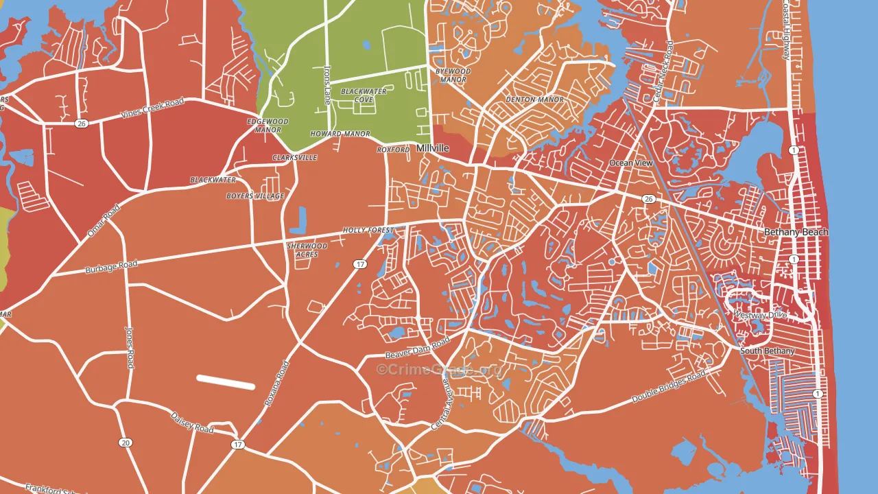 Millville, DE Map of Arson Rates