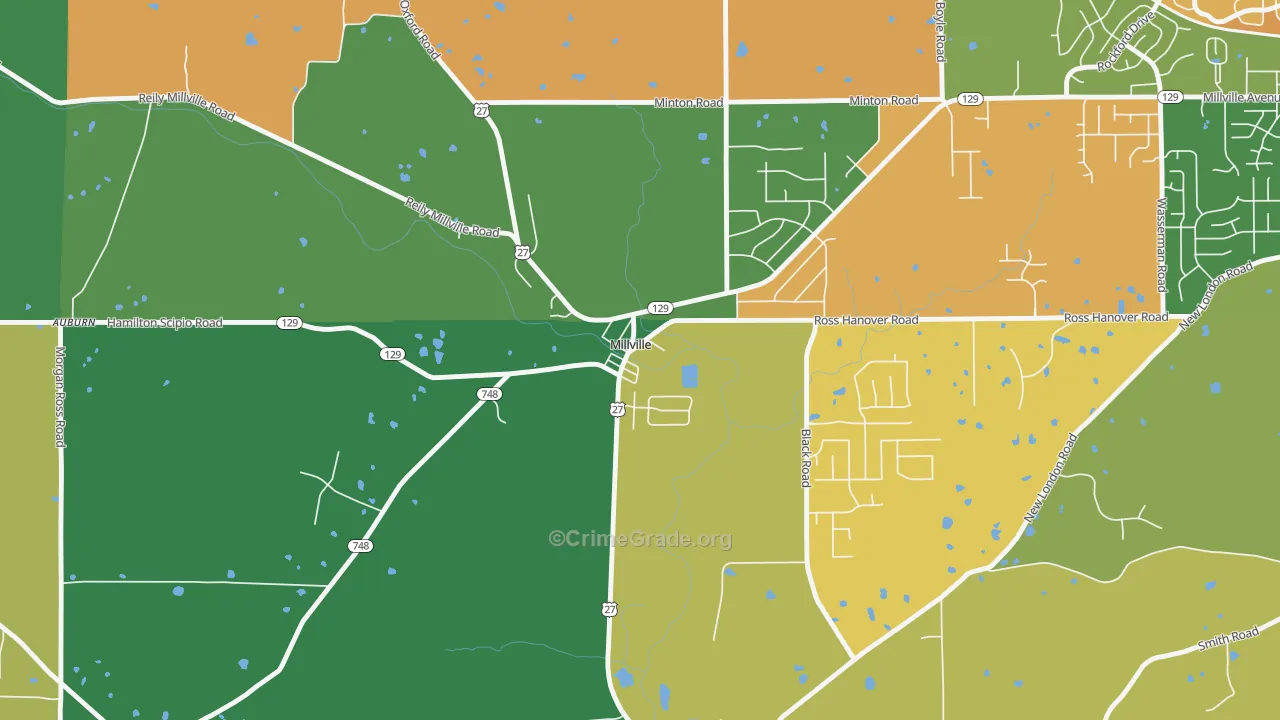 Millville, OH Map of Arson Rates