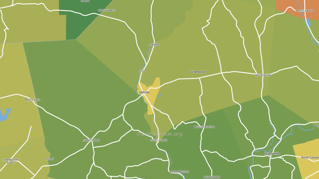 Millville, PA Map of Arson Rates