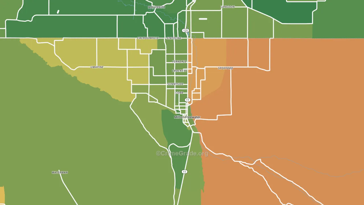 Milton-Freewater, OR Map of Arson Rates