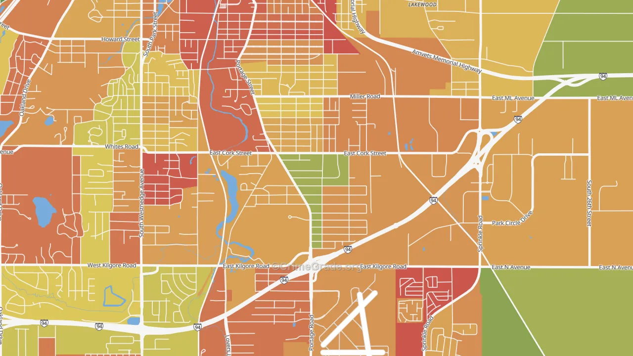 Milwood, Kalamazoo, MI Map of Arson Rates