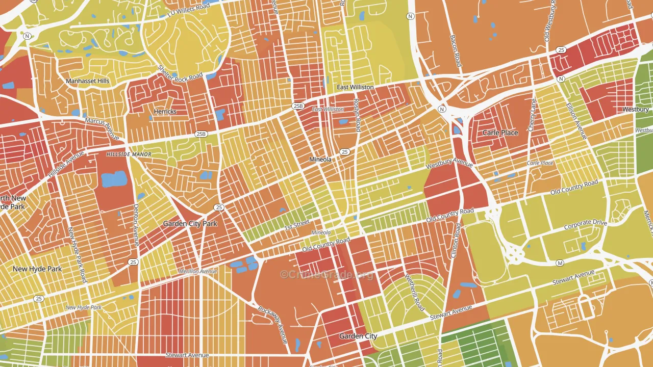 Mineola, NY Map of Arson Rates