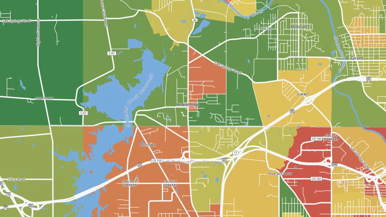 Mineral Ridge, OH Map of Arson Rates