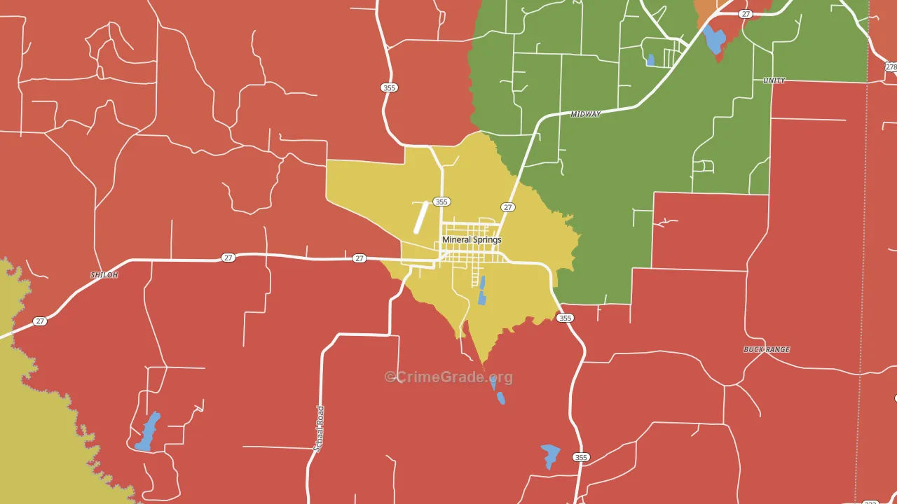 Mineral Springs, AR Map of Arson Rates