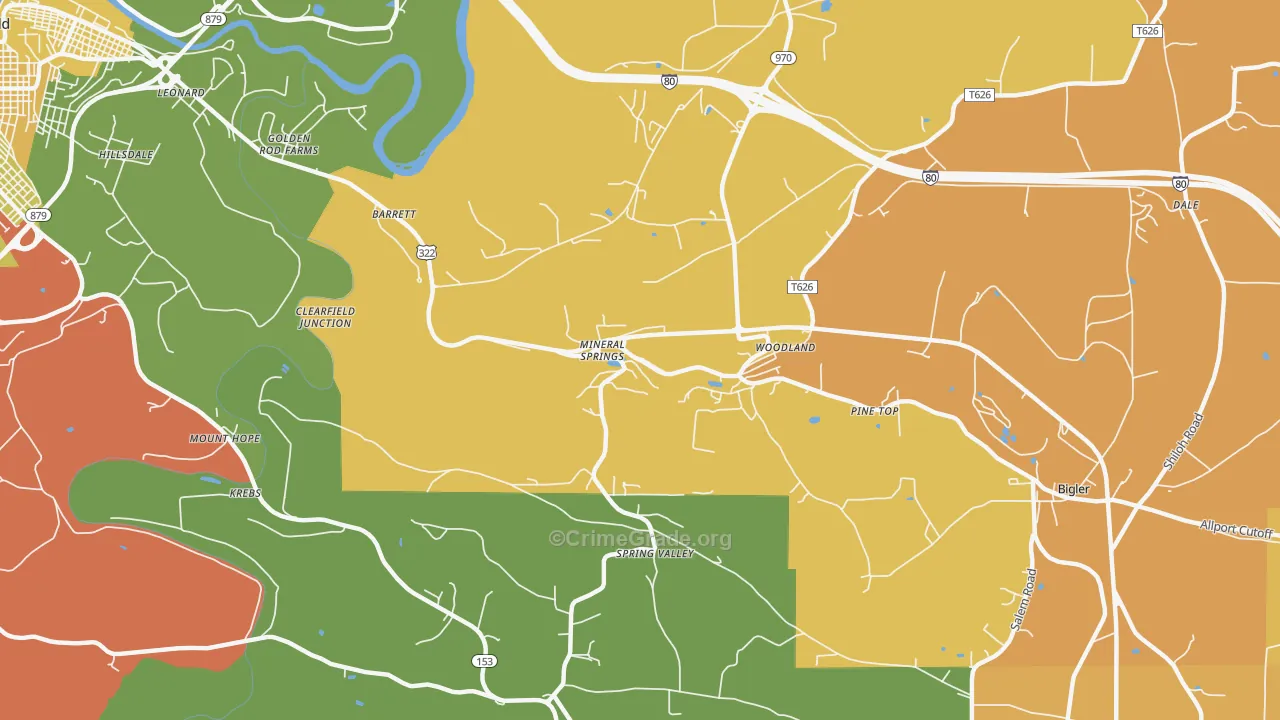Mineral Springs, PA Map of Arson Rates