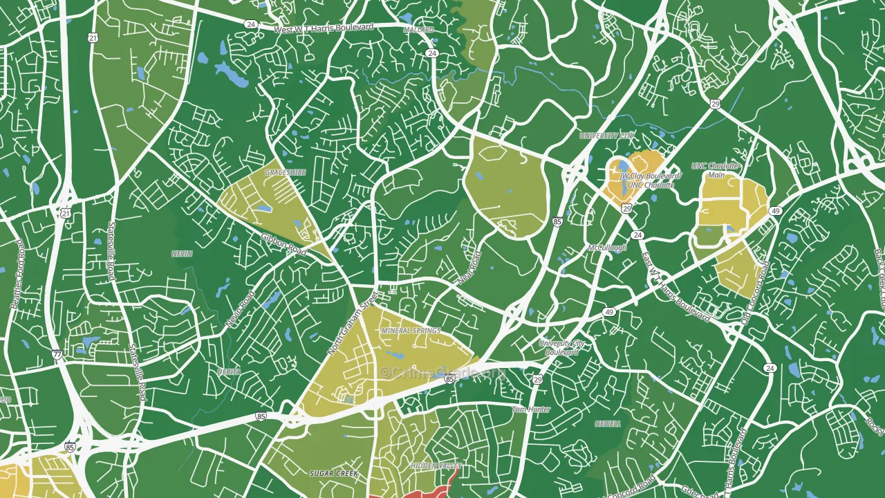 Mineral Springs-Rumble Road, Charlotte, NC Map of Arson Rates