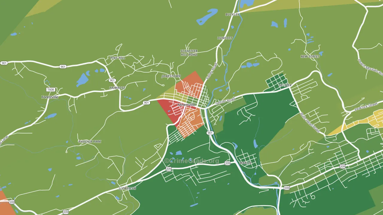Minersville, PA Map of Arson Rates