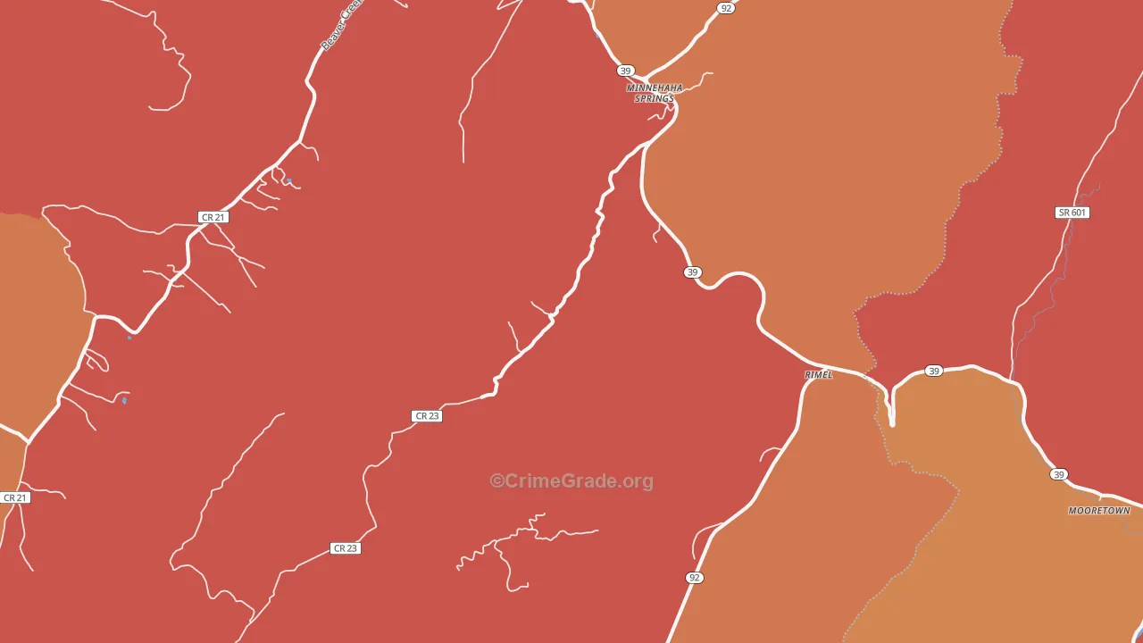 Minnehaha Springs, WV Map of Arson Rates