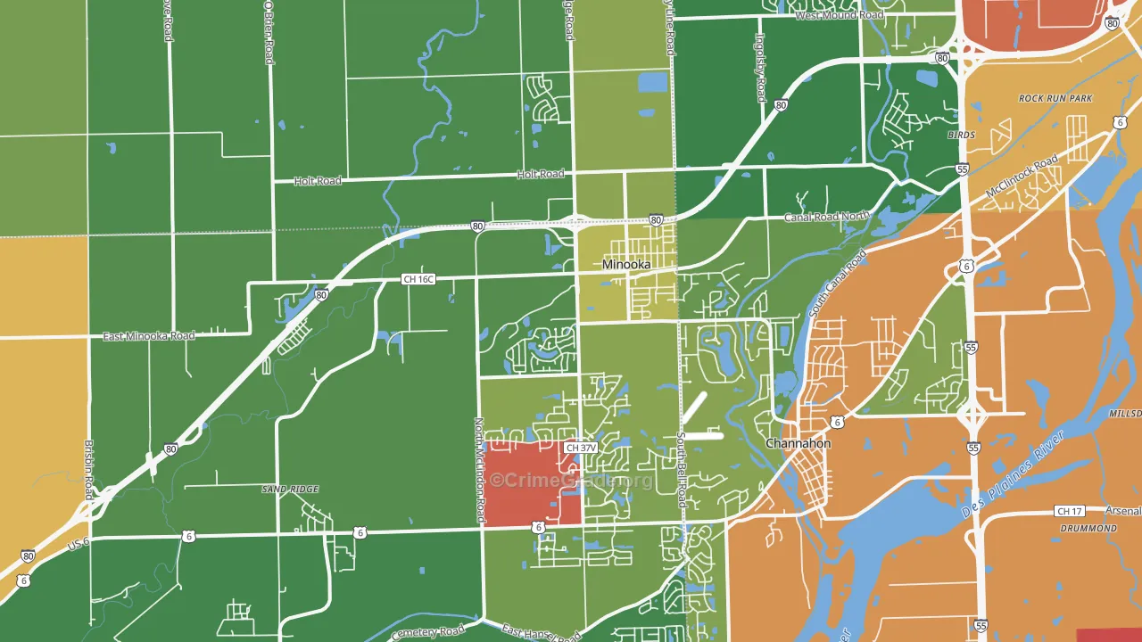 Minooka, IL Map of Arson Rates
