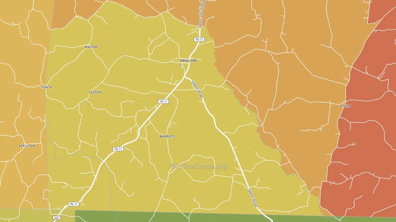 Minor Hill, TN Map of Arson Rates