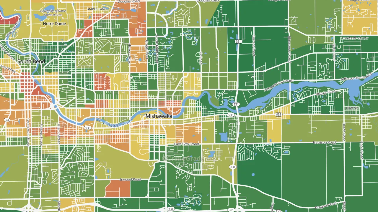 Mishawaka, IN Map of Arson Rates
