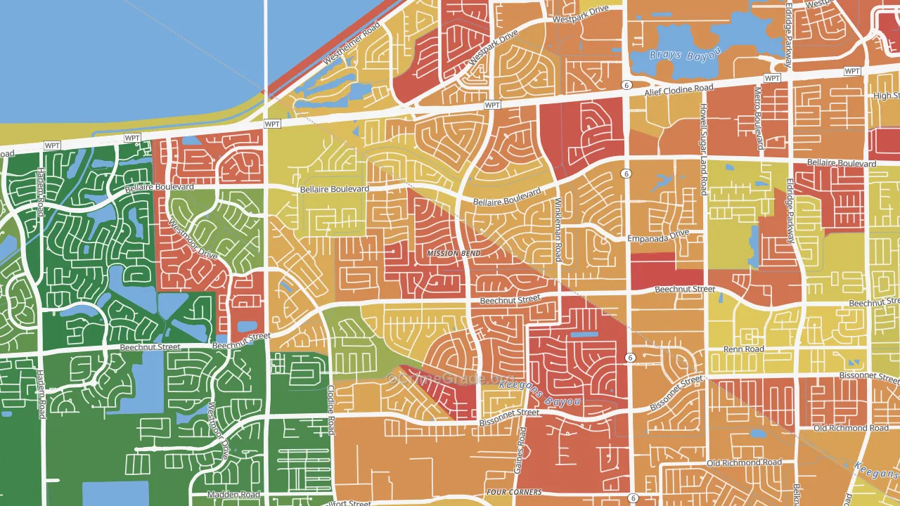 Mission Bend, TX Map of Arson Rates