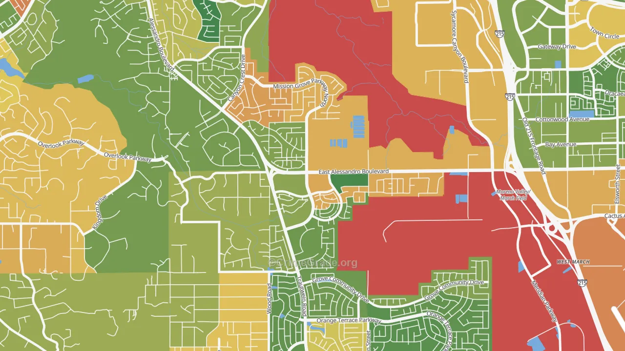 Mission Grove, Riverside, CA Map of Arson Rates