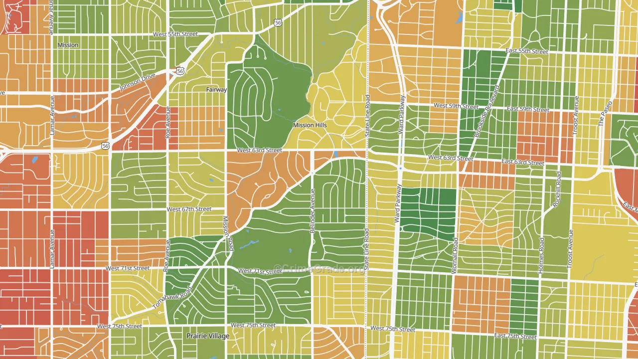 Mission Hills, KS Map of Arson Rates