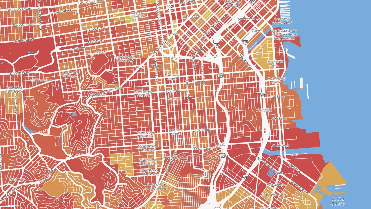 Mission, San Francisco, CA Map of Arson Rates