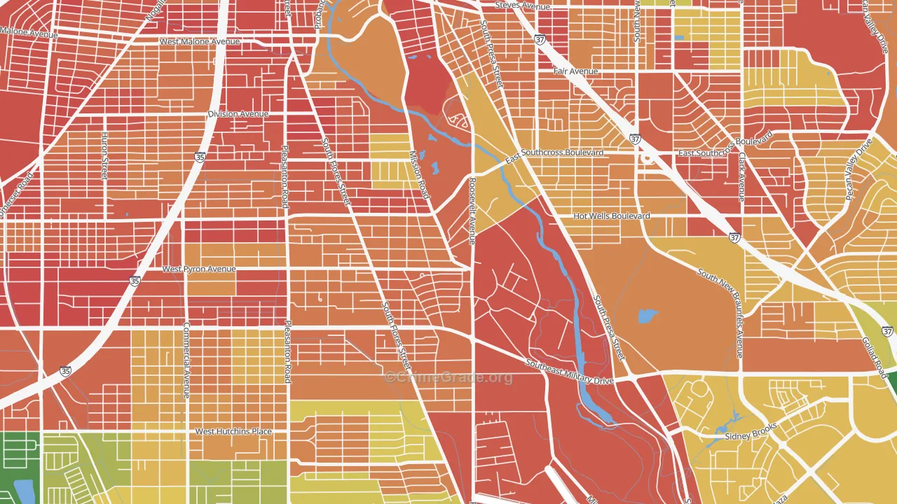 Mission San Jose, San Antonio, TX Map of Arson Rates