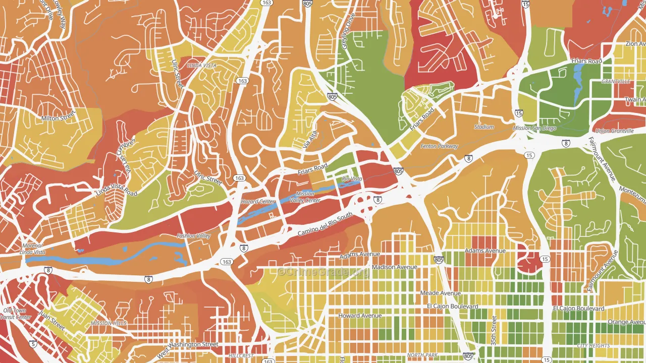 Mission Valley East, San Diego, CA Map of Arson Rates