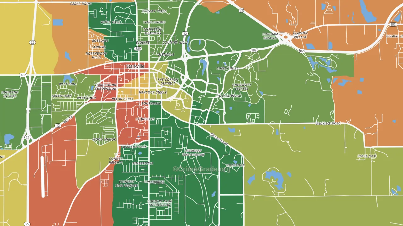 Mississippi State, MS Map of Arson Rates