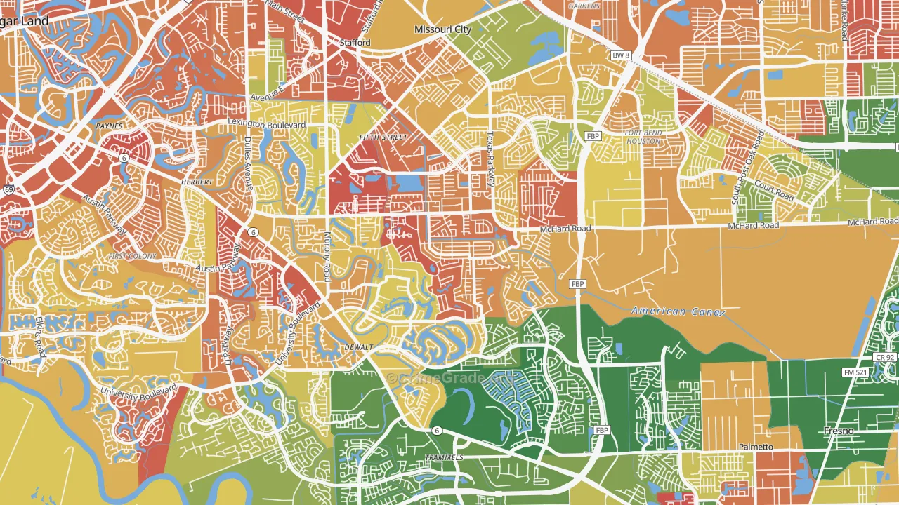 Missouri City, TX Map of Arson Rates