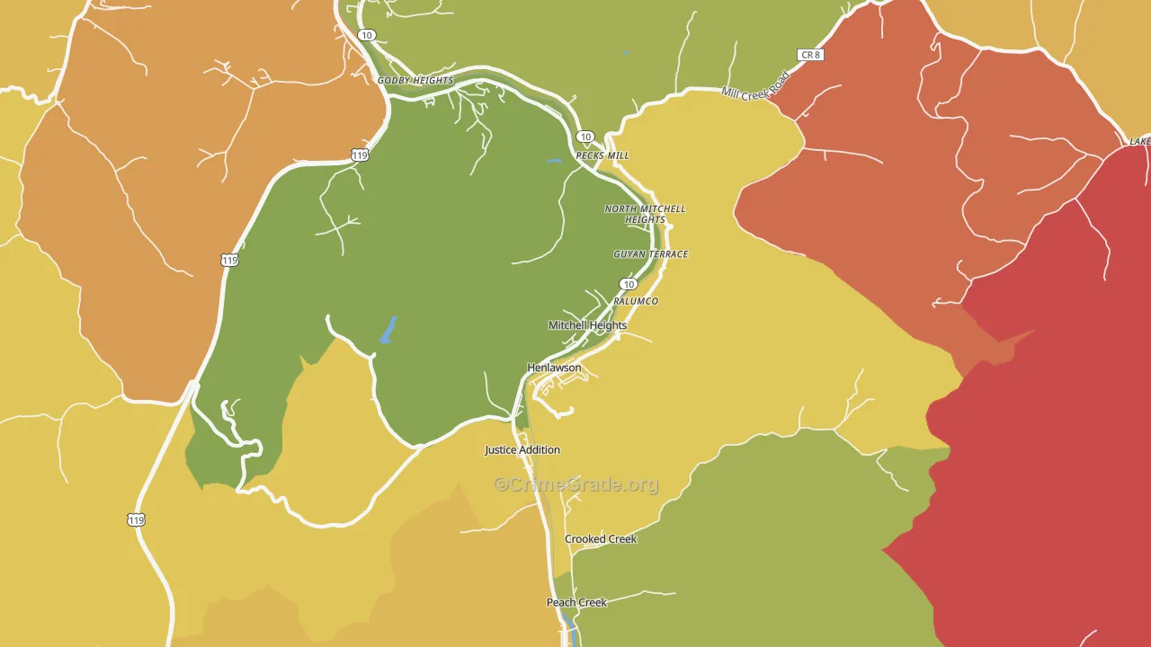 Mitchell Heights, WV Map of Arson Rates