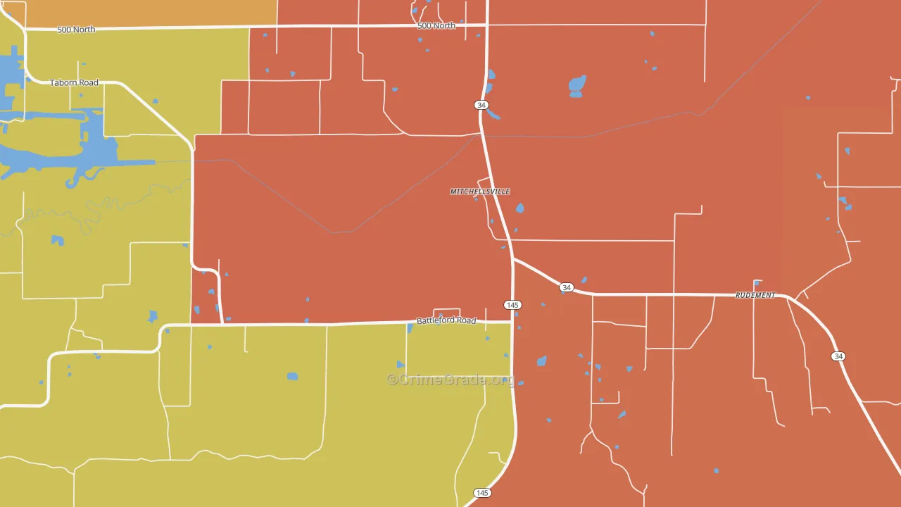 Mitchellsville, IL Map of Arson Rates