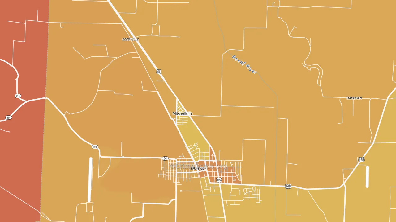Mitchellville, AR Map of Arson Rates