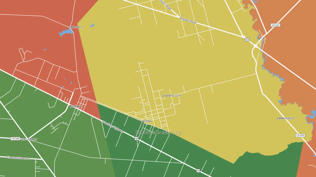 Mizpah, NJ Map of Arson Rates