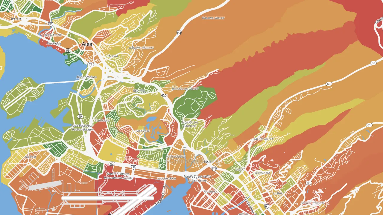Moanalua, Honolulu, HI Map of Arson Rates