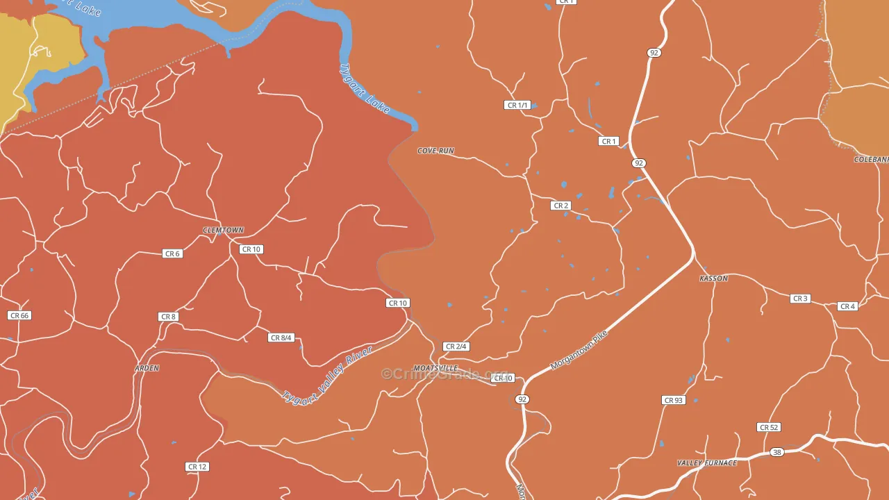 Moatsville, WV Map of Arson Rates