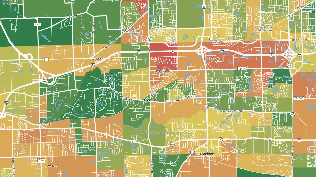 Mokena, IL Map of Arson Rates
