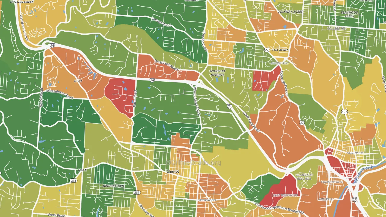 Monfort Heights South, Cincinnati, OH Map of Arson Rates