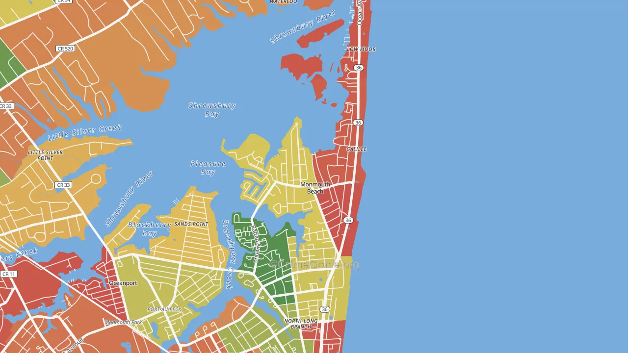 Monmouth Beach, NJ Map of Arson Rates