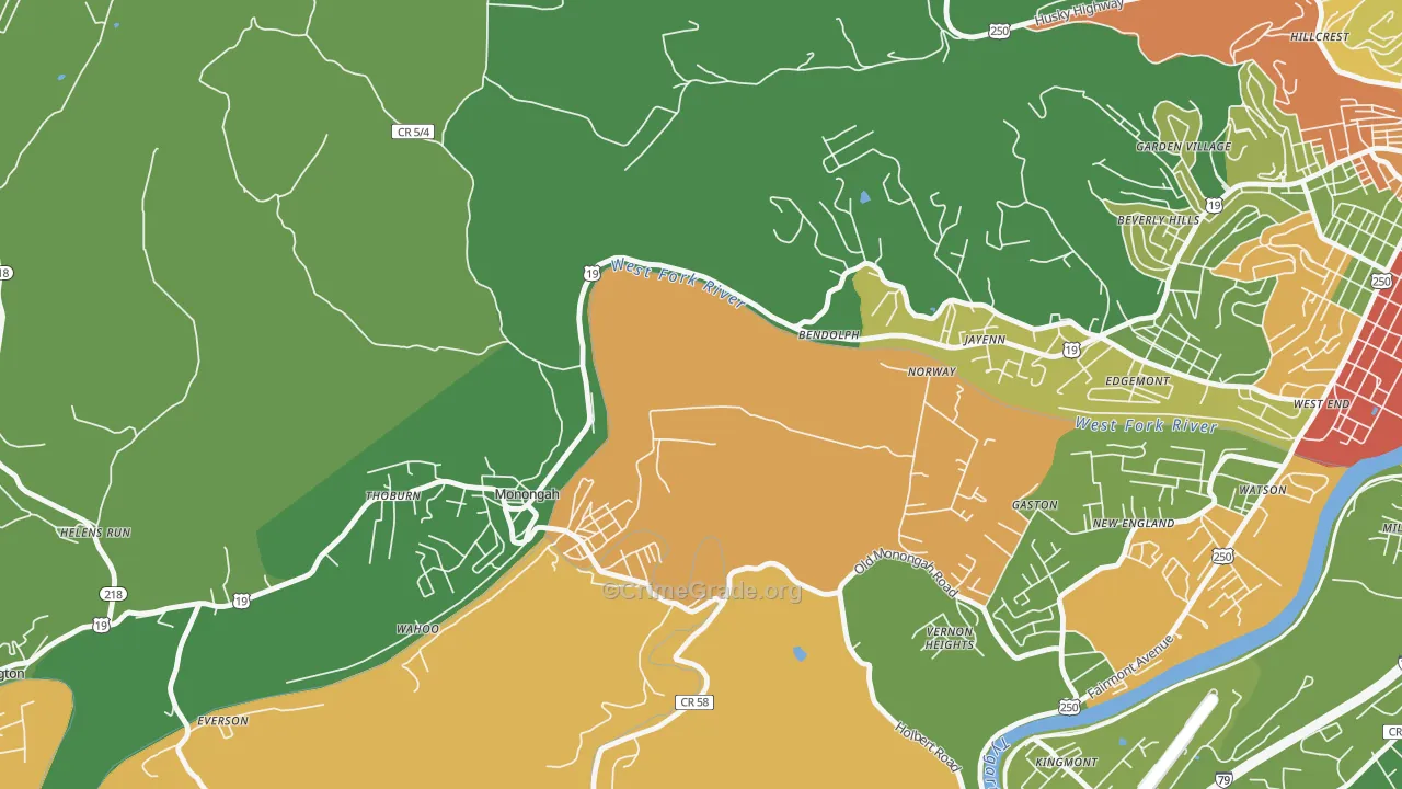 Monongah, WV Map of Arson Rates