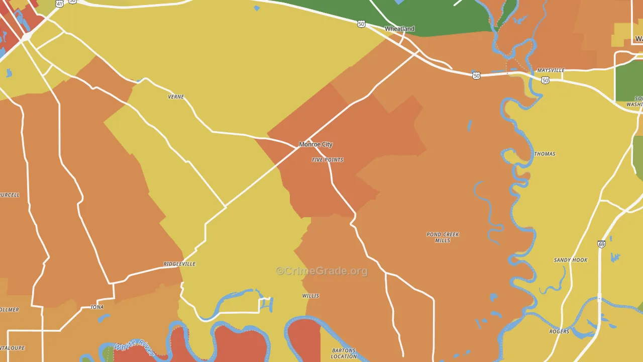 Monroe City, IN Map of Arson Rates
