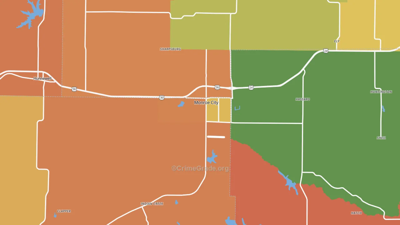 Monroe City, MO Map of Arson Rates